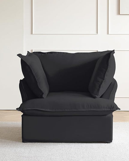 JACH Modern Comfy Couch Chair with Thick Cushion, Couch Single Accent Chair Deep Seat Sofa Couches, Hemp Velvet Sofas Furniture for Small Spaces Living Room Bedroom Office Apartment (Black)