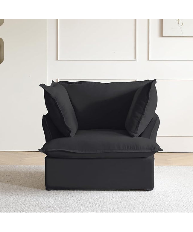 JACH Modern Comfy Couch Chair with Thick Cushion, Couch Single Accent Chair Deep Seat Sofa Couches, Hemp Velvet Sofas Furniture for Small Spaces Living Room Bedroom Office Apartment (Black)