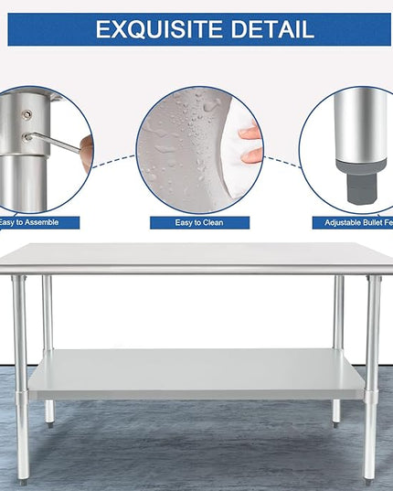 HARDURA Stainless Steel Table 30X60 Inches with Undershelf and Galvanized Legs NSF Heavy Duty Commercial Prep Work Table for Restaurant Kitchen Home and Hotel