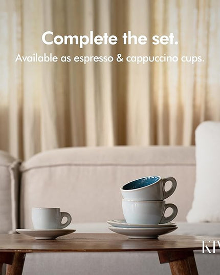 KIVY Cappuccino cups set of 4 [8oz] - Thick-walled stoneware cappuccino cup set for latte art - Latte mugs - Latte cups - Coffee mug - Latte art cup - Ceramic latte cup and saucer set of 4 - Blue