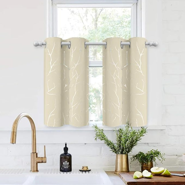BUHUA Short Curtains 36 inches Long, Black Out RV Bunk Panels, Kitchen Window Curtains Over Sink, Thermal Insulating Blackout Drapes for Small Window (2 Panels, Beige, 26 inches Wide)