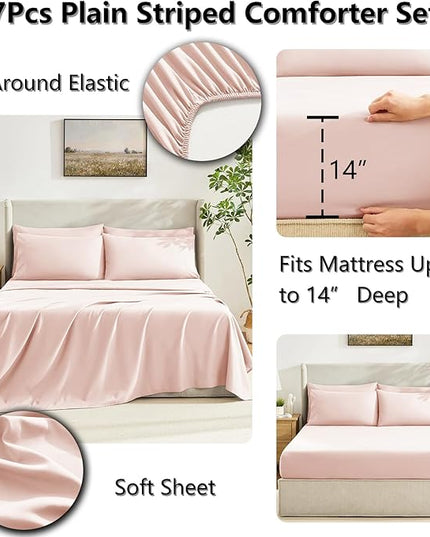 CozyLux Full Size Comforter Sets Blush Pink, 7 Pieces Bed in a Bag, Pink Comforter Full Size, All Season Bedding Sets with Stitch Quilted Comforter, Flat Sheet, Fitted Sheet, Pillowcases
