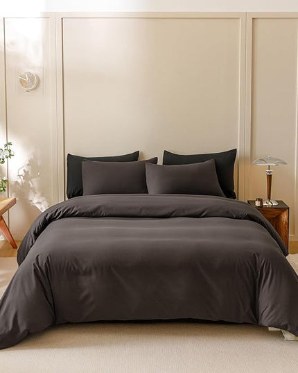 CLOTHKNOW Dark Brown Queen Comforter Set 3Pcs Dark Coffee Bedding Comforter Sets Brown Queen Comforter Men Women Comforter with 2 x Pillowcases