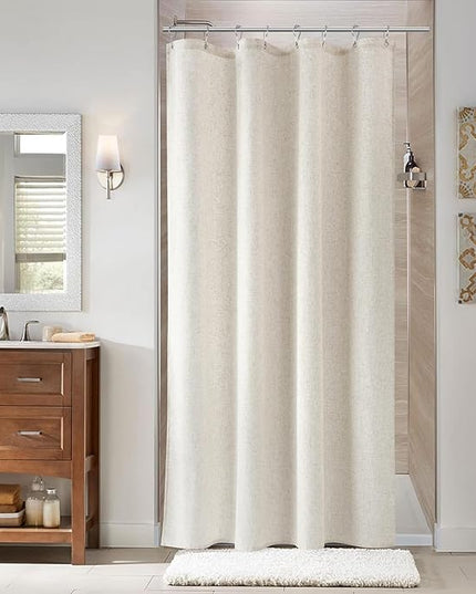 Naturoom Stall Shower Curtain 48 inch Long Luxury Natural Linen Neutral Tone Woven Look Vintage Country Style Rustic Shower Curtains for Bathroom, Cream Beige, 48x72
