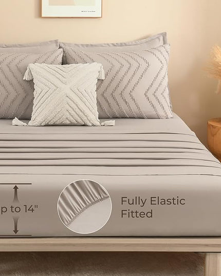 Litanika Light Coffee Queen Size Comforter Set with Sheets - 7 Pieces Bed in a Bag Queen Boho Tufted Complete Bedding Sets with Comforter, Sheets, Pillowcases & Shams