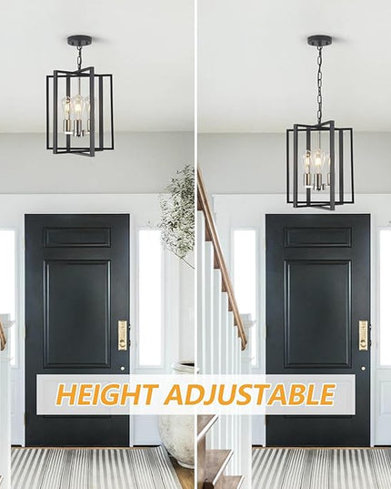 Modern Farmhouse Chandelier for Dining Room, 3 Light Black and Nickel Entryway Light Fixture Adjustable Pendant Lights Kitchen Island Rustic Hanging Chandelier for Foyer Living Room Hallway Bedroom