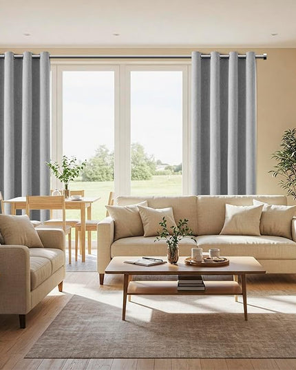 ChrisDowa 100% Blackout Grey Solid Curtains 120 Inches Long 2 Panels for Bedroom Living Room,Farmhouse Room Darkening Thermal Insulated Soundproof Grommet Top Window Treatment Drapes,52x120