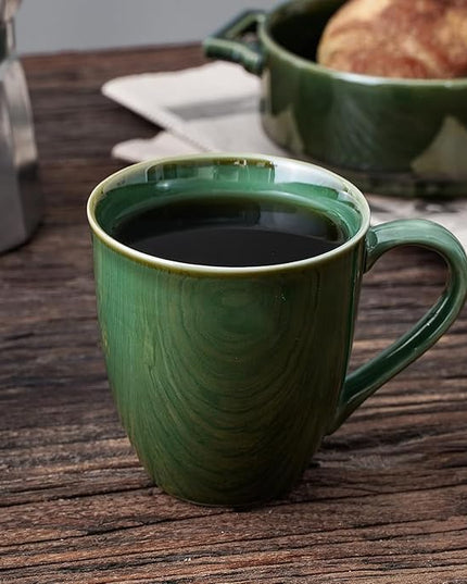 vicrays Coffee Mug Set, 12 Ounce, Set of 4, Ceramic Mug for Men, Women, Unique Glazed Mugs with Handle for Coffee, Tea, Milk, Cocoa, Cereal(Green)