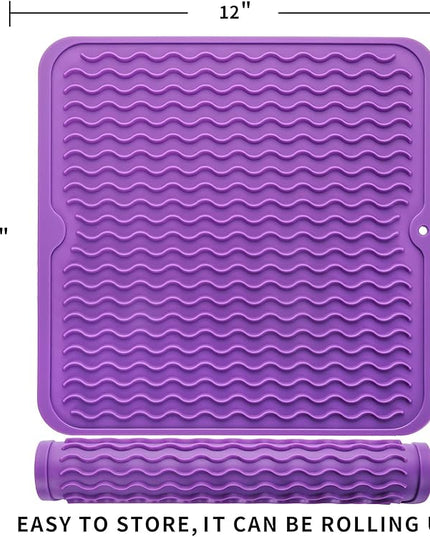 Silicone Dish Drying Mat for Multiple Usage,Easy clean,Eco-friendly,Heat-resistant Silicone Mat for Kitchen Counter or Sink,Refrigerator or Drawer liner Purple M 12 inches x 12 inches