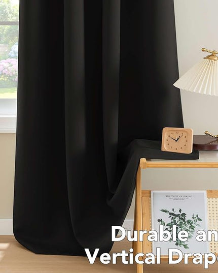 H.VERSAILTEX Thermal Insulated Grommet Blackout Curtains for Bedroom (2 Panels, 52 x 96 -Inch,Solid Black)