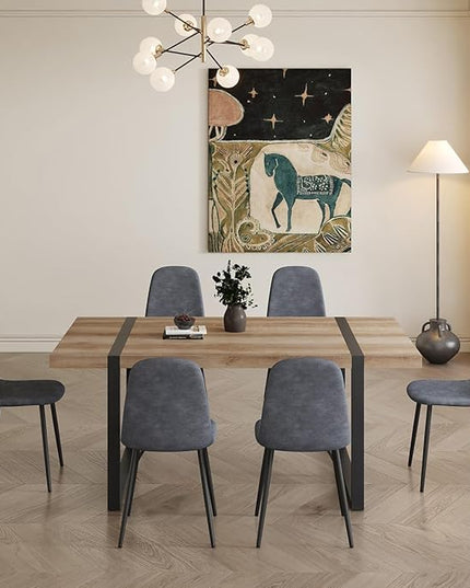 Dining Table Set for 6，Dinner Table Set for 6，71'' Kitchen Table and Suede Nap Fabic Chairs Set of 6，6 Chair Dining Table Set for Kitchen Dining Room