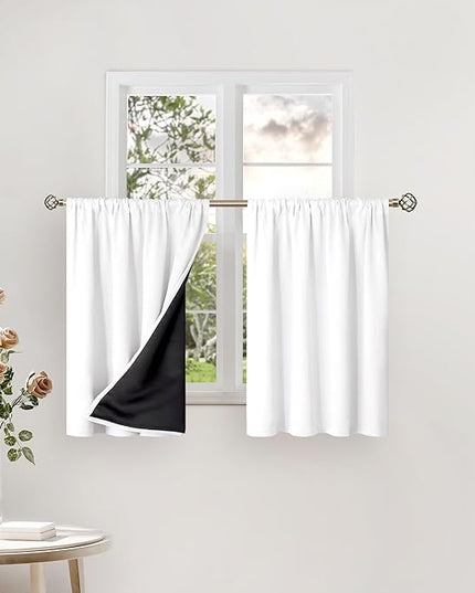 BGment White Short Blackout Curtains for Small Window 36 Inch Long, Thermal Insulated Curtains for Bedroom Loft Bathroom Basement Kitchen Soundproof Rod Pocket Cafe Curtains, 2 Panels, 42 Wide