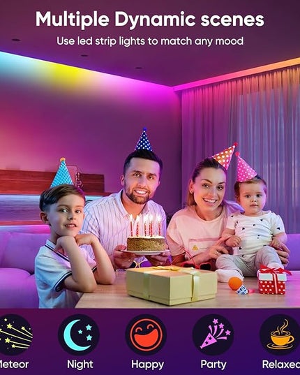 Led Lights for Bedroom, IC+RGB 130FT (2 Rolls of 65ft) Strip Lights, 24Key Remote with App Control, Music Sync Color Changing for Room Decor Party