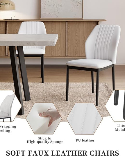 47.2"- 62.9" Extendable Dining Table Set for 6, Modern Kitchen Table with 6 PU Leather Chairs, Thickened Expandable MDF Wooden Table with Metal Legs for Dining Room, Kitchen, Office