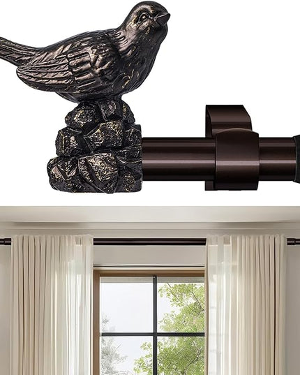 Curtain Rod 36 to 168 Inches Vintage Oil Bronze Curtain Rods for Windows Adjustable Drapery Rod with Bird Finials Heavy Duty Window Brown Curtains Rods for Living Room Bedroom