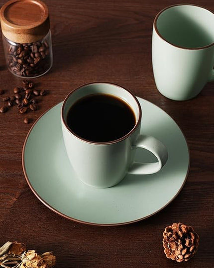 famiware Venus Coffee Mugs for 6, 14 oz Mug Set, Dringking Cup with Handle for Coffee, Tea, Cocoa, Milk, Light Green