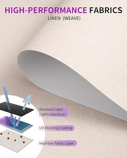 Astomi Motorized Blinds with Remote - Blackout Smart Roller Shades Compatible with Alexa & Goggle Home, Solar Rechargeable, Custom Size 22" - 100" for Indoor Window, Linen