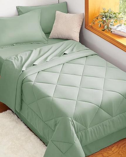 CozyLux Twin Comforter Set with Sheets Sage Green - 5 Pieces Bed in a Bag Twin, All Season Bed Set for Girls and Boys, Bedding Set with Down Alternative Comforter, Sheets, Pillowcase & Sham
