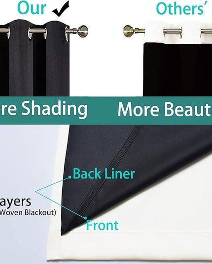 Yakamok 84 Inch Length 100% Blackout Curtains for Bedroom, 2 Thick Layers Thermal Insulated Grommet Total Blackout Drapes with Black Liner for Living Room (42Wx84L,Cream, 2 Panels)