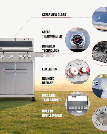Monument Grills 4+1 Outdoor Barbecue Stainless Steel Propane Gas Grill, 4 Burners & 1 Side Burner 62,000 BTU Patio Garden Barbecue Grill with Knob Controls, Mesa415BZ