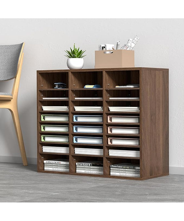 VEVOR 24-Compartment Office Mailbox, Adjustable Shelves, Wood Literature Sorter 29x12x24.4 inches – Ideal for Office, Home, Classroom, Mailrooms Organization – EPA Certified (Brown)
