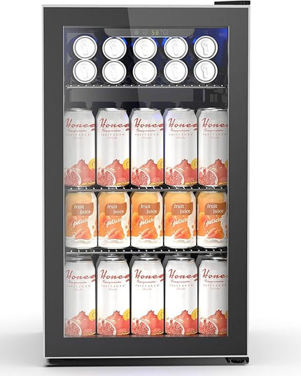 26 Bottle Wine Cooler 130 Can Beverage Refrigerator, Small Freestanding Cabinet Wine Cellar with 40℉-61℉ Temperature Control Glass Door, Black