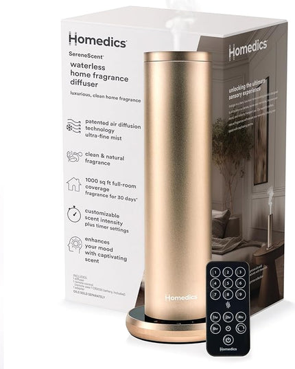 Homedics SereneScent Waterless Home Fragrance Diffuser, Use with Homedics SereneScent Oil (Sold Separately), Patented Air Diffusion Technology, Clean & Natural Fragrance, Enhances Mood, Champagne