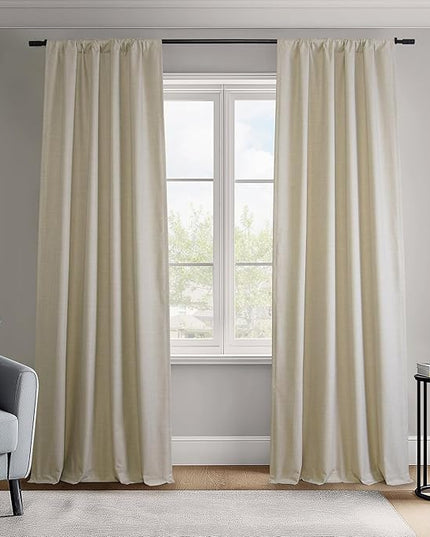 HPD Half Price Drapes Vienna Basic Linen 100% Blackout Curtains for Bedroom 96 Inches Long (2 Panels) - Rod Pocket Curtains & Drapes for Living Room & Windows - 50 X 96, Beige