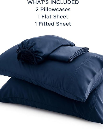 Bedsure Queen Sheet Set, Rayon Derived from Bamboo, Cooling Sheets, Breathable & Soft, Deep Pocket Up to 16 Inches, Hotel Luxury Silky Bedding for Hot Sleepers, Navy