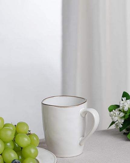 famiware Aurora Coffee Mugs, 14oz Mug Set of 4, Stoneware Mug, Cups for Kitchen, Cappuccino, Latte, Reactive Glaze, Microwave Safe, Scractch-resistant, Pearl White