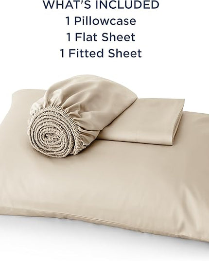 Bedsure Cooling Sheets Twin XL, Rayon Derived from Bamboo, Breathable & Soft Twin XL Sheet Sets, Deep Pocket Up to 16 Inches, Hotel Luxury Silky Dorm Bedding for Hot Sleepers, Beige