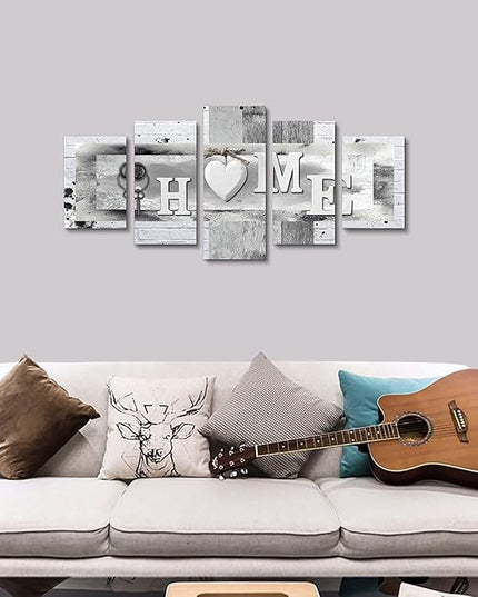 LUDUHU Love Sanctuary Canvas Print Wall Art - 5 Pieces Sweet Home Sign Wall Art,white Home Sweet Heart Painting,modern Family Wall Decor (F,Oversize 60x30inch)