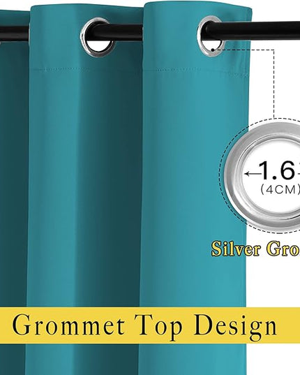 NICETOWN Peacock Teal Blackout Living Room Curtains, Grommet Thermal Curtains Room Darkening Window Treatment Sound Reducing for Bedroom, 2 Panels, W66 x L102