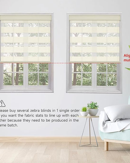 Cordless Motorized Zebra Blinds for Windows with Remote, Custom Smart Semi Sheer Zebra Shades Compatible with Alexa Google, Automatic Electric Light Filtering Zebra Roller Shades, Beige