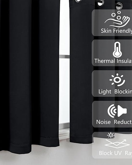 Simplebrand Halloween Black Short Kitchen Curtains 24 Inch Length 2 Panels Set, Small Windows Blackout Curtain for Bathroom, Room Darkening Thermal Insulated Short Drapes, 40 x 24 Inch, Black