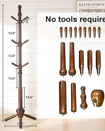 Solid Coat Rack Stand, Coat Rack Freestanding with 9 Hooks and Adjustable 3 Heights, Tree Coat Stand with Triangle Base for Entryway, Bedroom, Hallway, Wood Grain