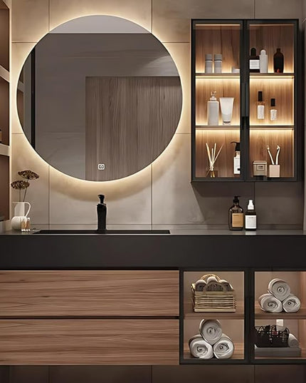 48IN Bathroom Vanity with Sink - Wooden Bathroom Cabinet with Transparent Glass Doors, Mirror Cabinet with Defogging & 2 LED Light Strips | Large - Capacity Storage Area with 2 Drawers (Style A)