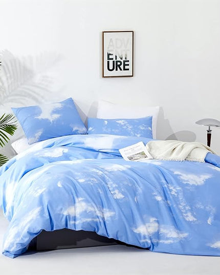 CLOTHKNOW Blue White Sky California King Comforter Set 3Pcs Blue Bedding Comforter Sets Women Men Comforter Blue Comforter with 2 x Pillow Cases