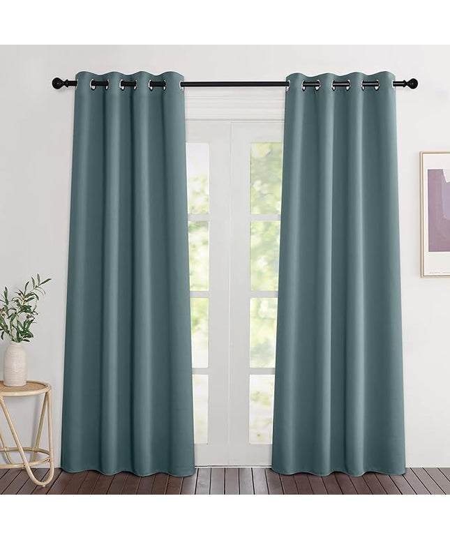 NICETOWN Greyish Blue Curtains 84 inches Long, Grommet Room Darkening Thermal Insulated Sound Dampening Window Treatments for Bedroom/Home Office, 2 Panels, W46 x L84