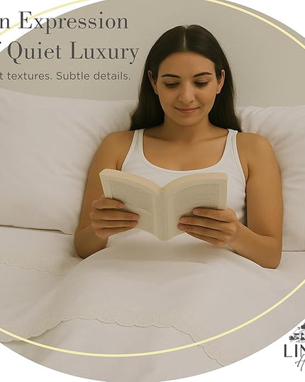 Linen Home 100% Cotton Percale Triple Pleat Hem Pillowcases Queen/Standard Size, White, 2 Pieces of Pillow Case, Crisp and Cool Strong Bed Linen, 20 inches X 30 inches