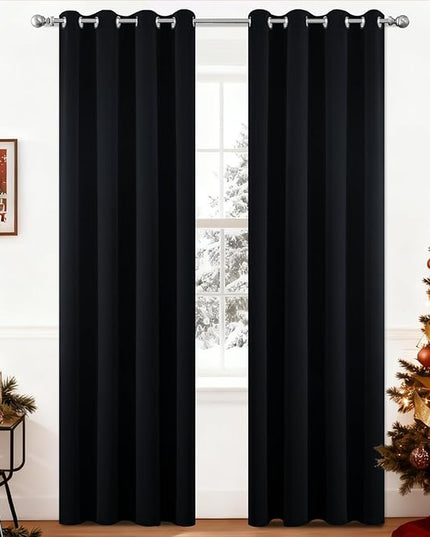 Yakamok 84 Inch Long Blackout Curtains for Bedroom, Thermal Insulated Room Darkening Black Curtains, Light Blocking Blackout Drapes for Living Room- 2 Panels,52 Inch Width