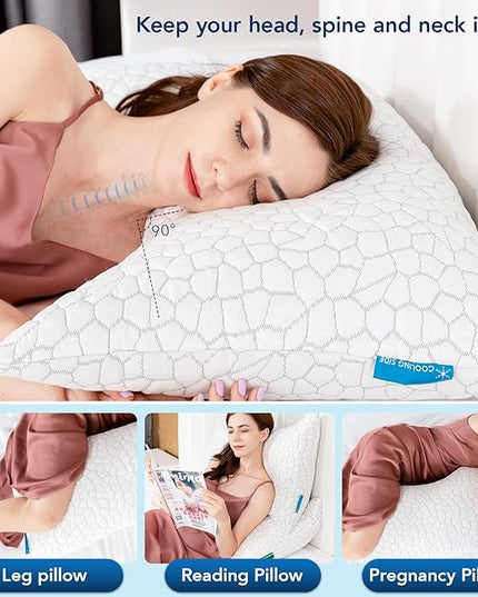 Side Sleeper Pillow for Adults, King Size Cooling Pillow for Neck and Shoulder Pain Relief, Adjustable Firm Soft Shredded Memory Foam Pillows for Side Back Stomach Sleepers, Bed Pillows for Sleeping