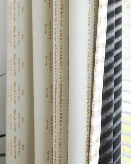 jinchan 95% Blackout Curtains Boho 96 Inch Length for Bedroom Living Room Beige Geometric Printed Grommet Top Room Darkening Thermal Insulated Curtain Retro Bedroom Window Drapes 2 Panels