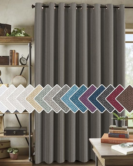 H.VERSAILTEX Room Darkening Linen Curtain for Bedroom/Living Room Extra Wide Blackout Curtains 100 x 84 Inches for Patio Glass Door, Primitive Textured Thick Linen Burlap Fabric, Heather Taupe Gray