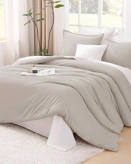 Litanika Linen Grey Comforter Set King Size, 3 Pieces Lightweight Solid Bedding Comforter Set, All Season Fluffy Bed Set (104x90In Comforter & 2 Pillowcases)