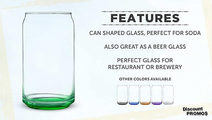 DISCOUNT PROMOS Beer Can Glasses Set of 10, 16 oz. Pint Sized, Soda Can Shape, Glassware, Green