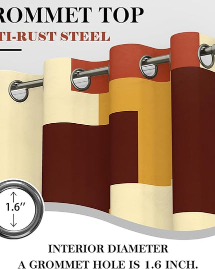 Rust Burnt Orange 100% Blackout Curtains for Bedroom 63 inch Long 2 Panels Set Modern Abstract Geometric Black Out Curtains Insulated Room Darkening Window Drapes for Living Room, 52Wx63L