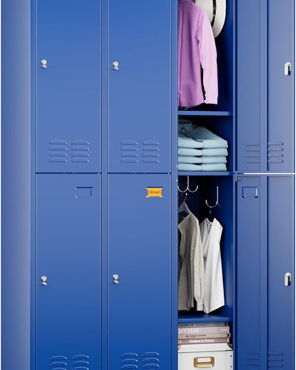 Aobabo Metal Locker for Employees, 6 Doors Metal Locker Cabinet with Lock, Industrial Storage with 18 Hooks, Storage for Office, Gym, Dormitory, Assembly Required, Blue