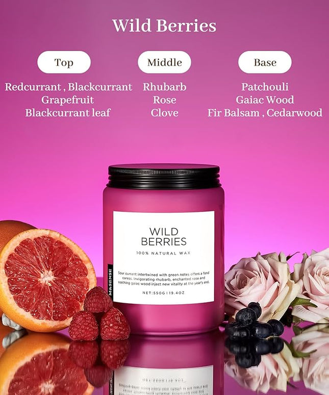 M&SENSE Wild Berries Large Soy Candles for Home Scented Organic Natural Soy Wax Candle 19.4oz 110 Hour Long Lasting, Christmas Holiday Scented Winter Gift for Bedroom Bathroom Home Decor
