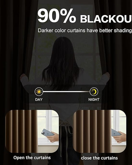 KEQIAOSUOCAI Blackout Curtains 84 Inches Long, Pinch Pleated Window Room Darkening Curtain Panels Drapery for Home, Hotel, Office, 40" W x 84" L, Set of 2, Chocolate Brown